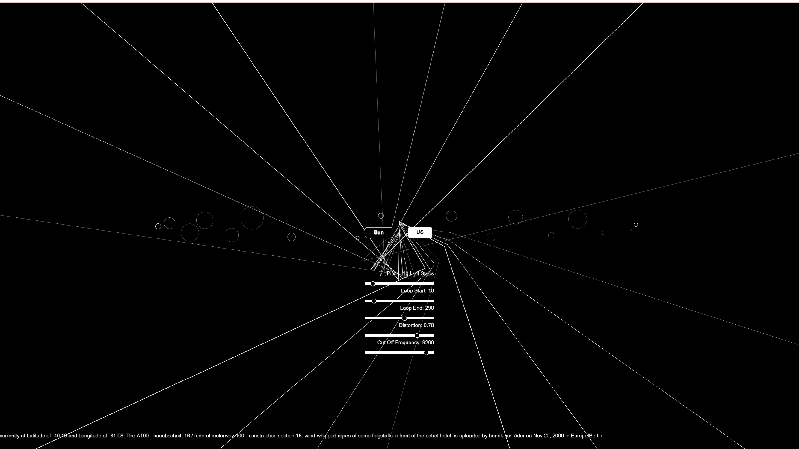 Sun and Us generative line drawing and interactive sound controls